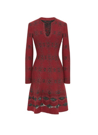 Babylon long-sleeved wool dress - Mahogany