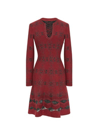 Babylone Long Sleeve Wool Dress - Mahogany