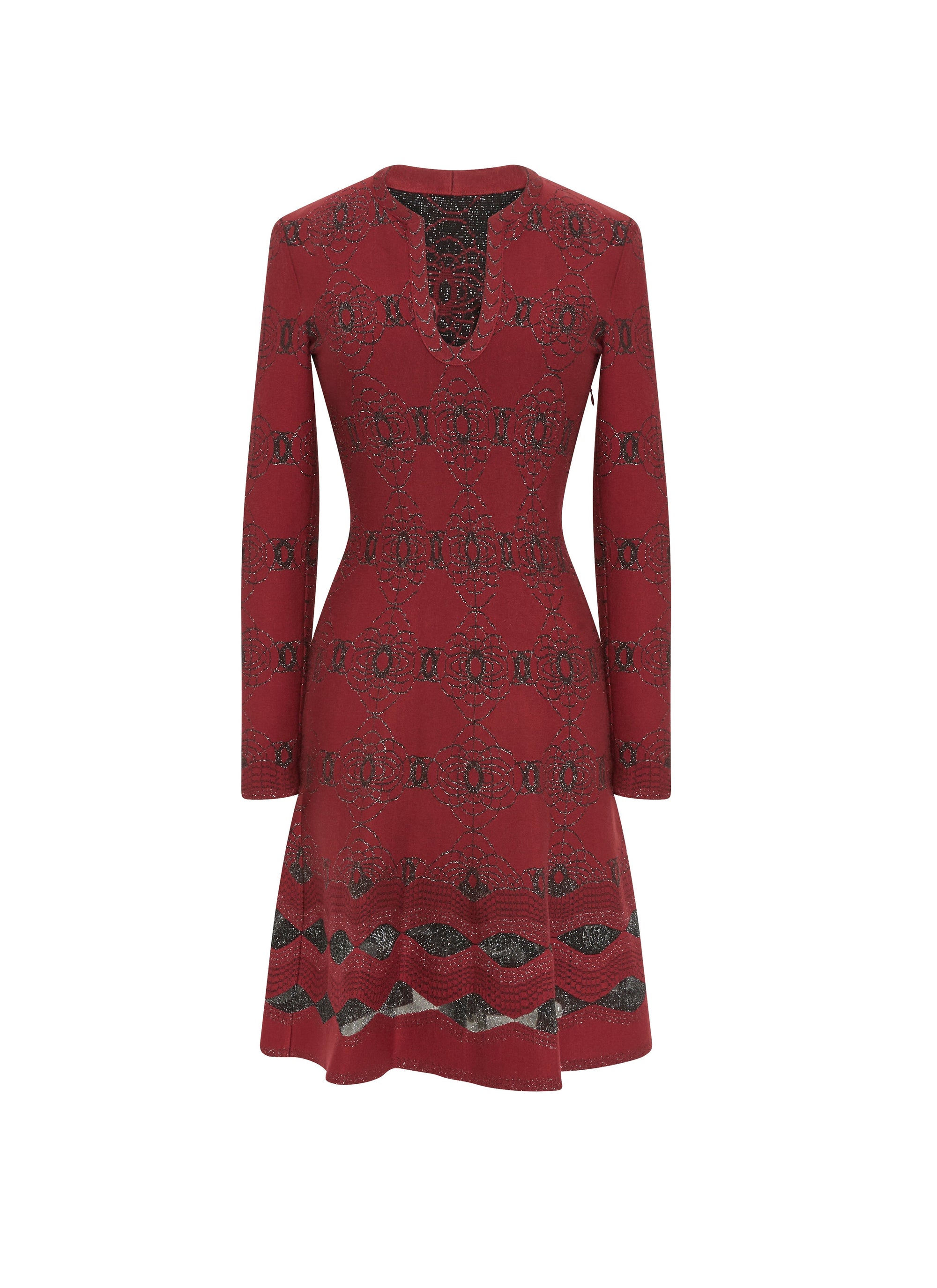 Babylone Long Sleeve Wool Dress - Mahogany
