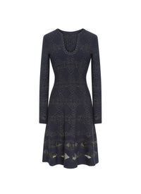 Babylone Long Sleeve Wool Dress - Nuit