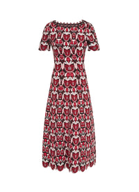 Eden short-sleeved dress in wool - Black & Red