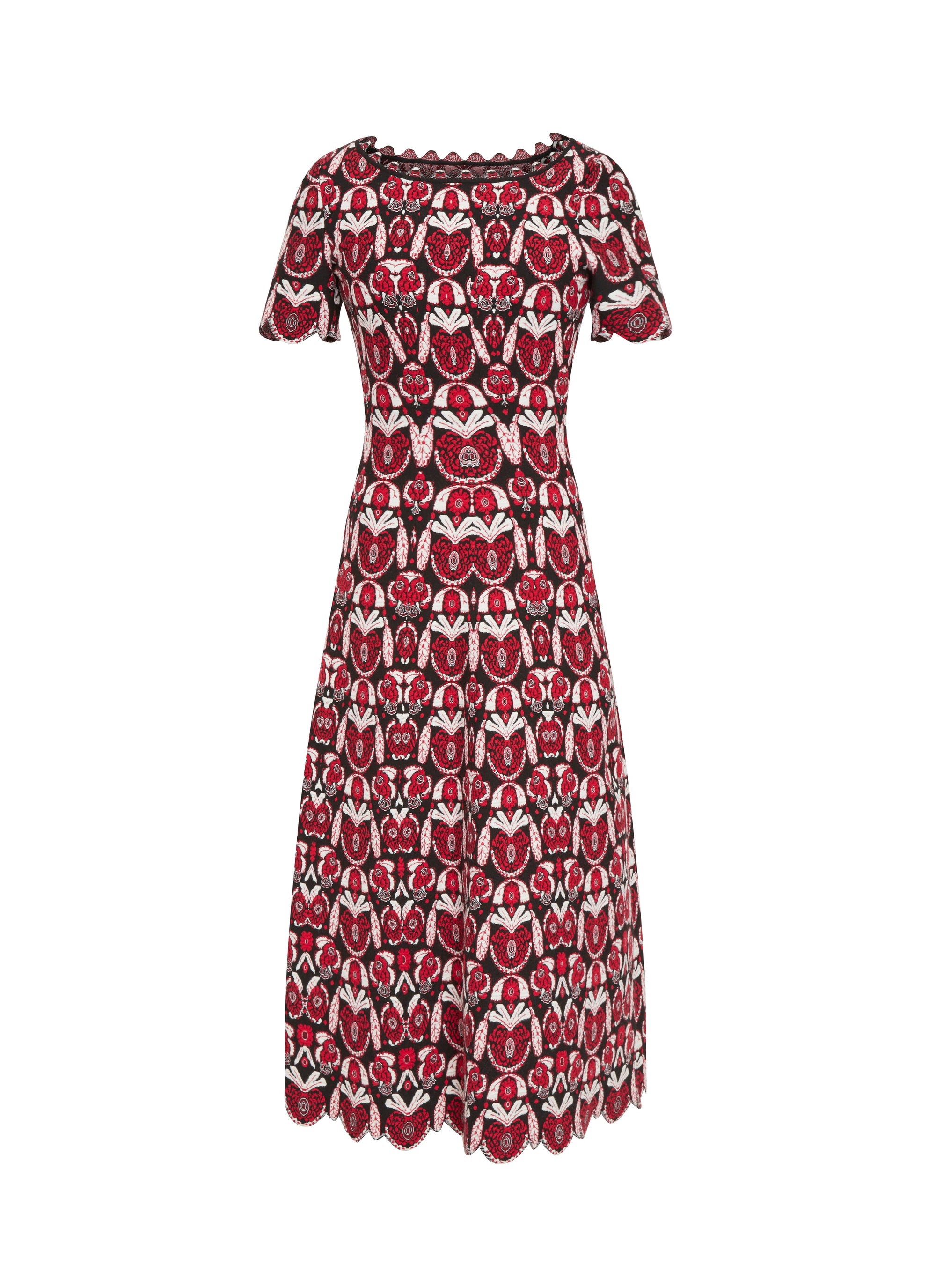 Eden short-sleeved dress in wool - Black & Red
