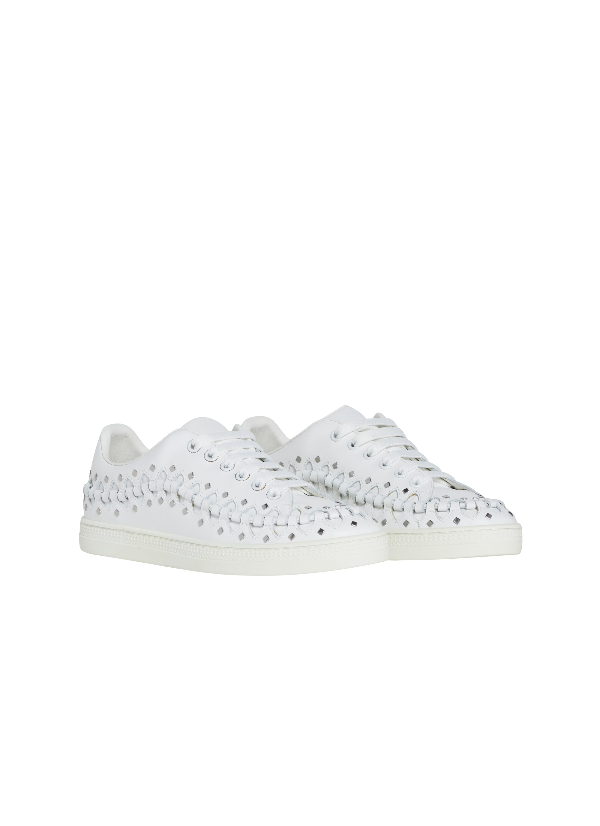 Lace-up trainers in leather - White