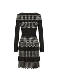 Sidi Bou Said long sleeve wool dress - Black & Ivory