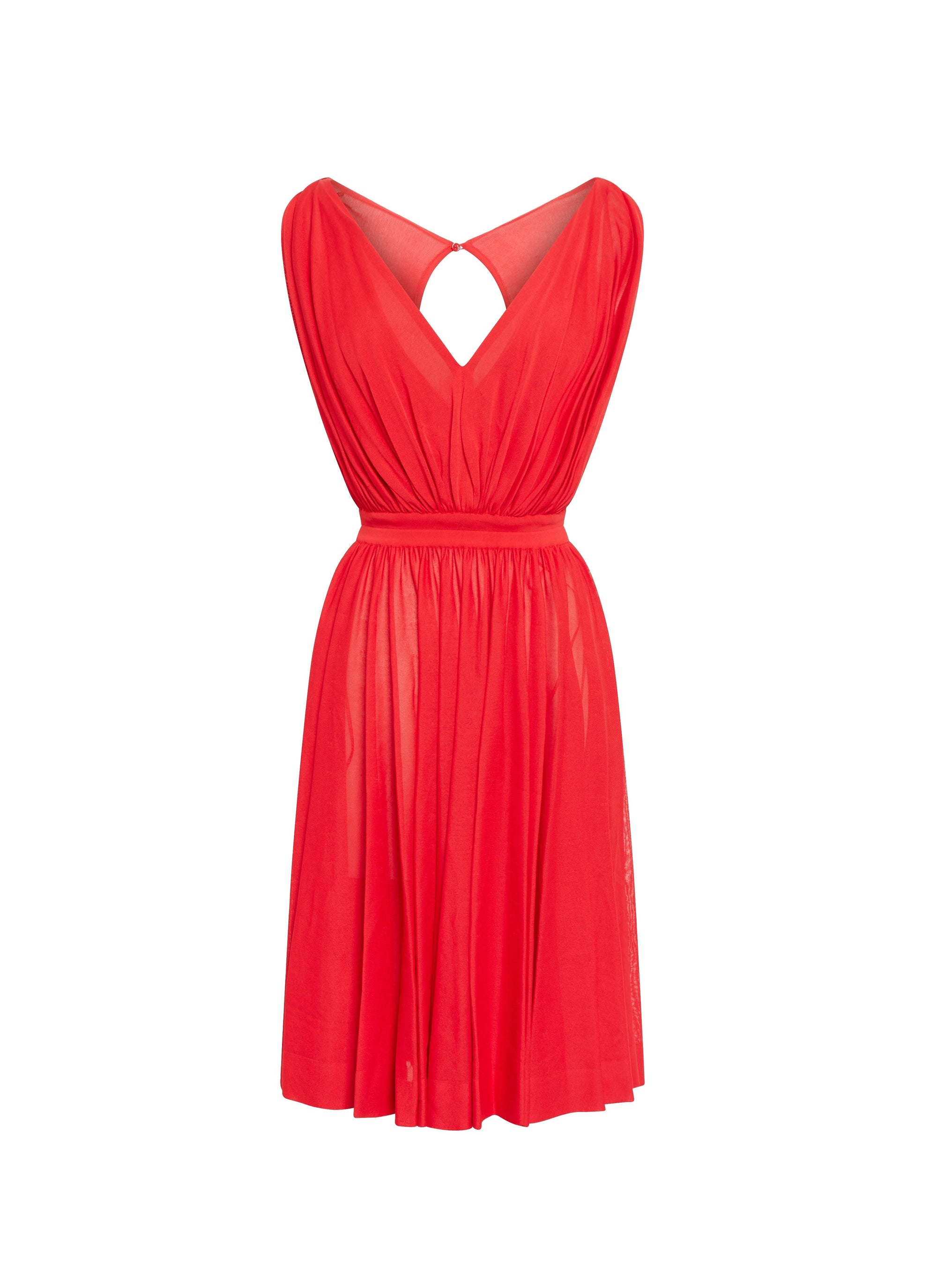 Sleeveless V-neck Plunging Dress - Scarlet