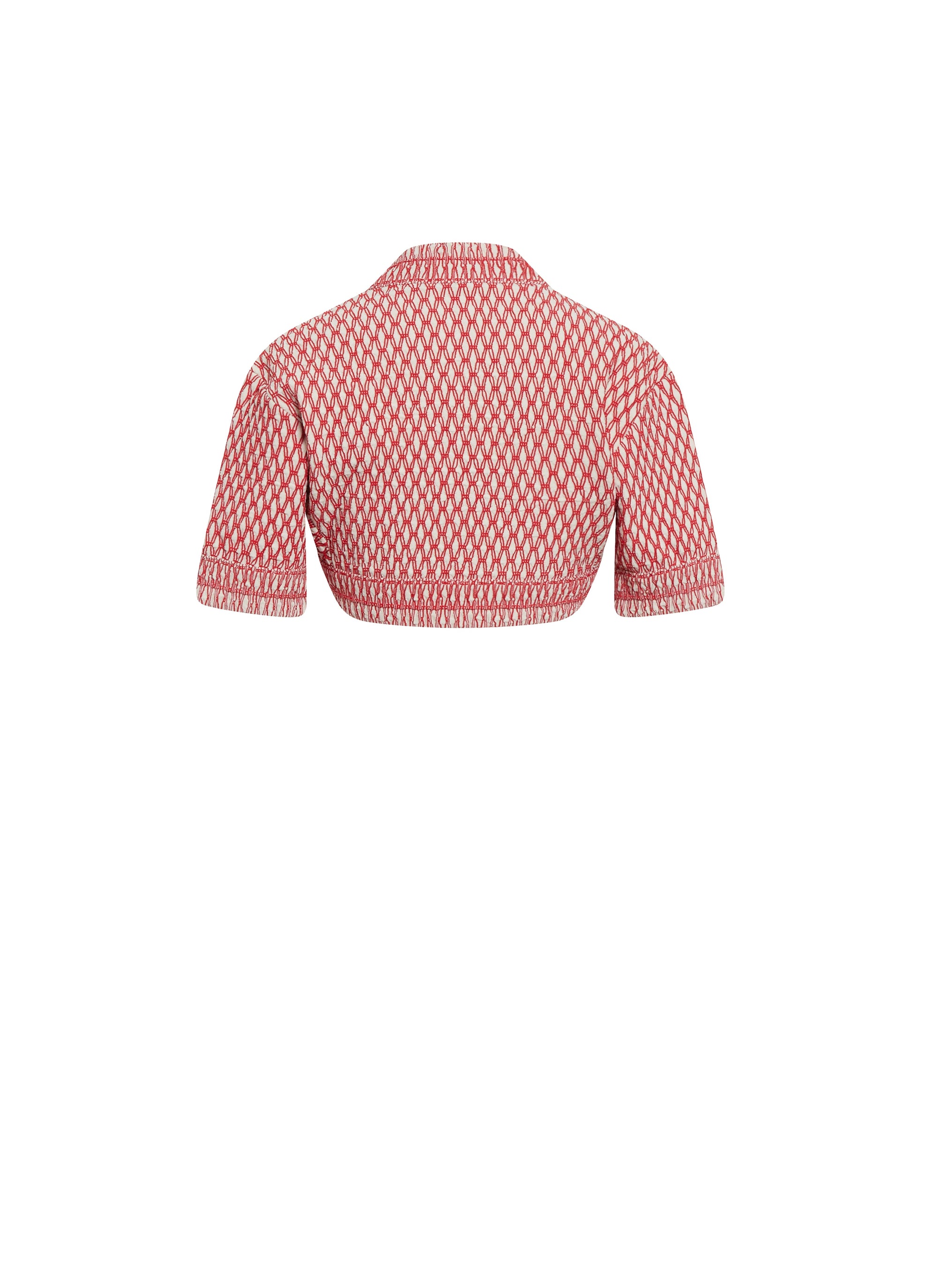 Rocaille short-sleeved bolero in mixed silk - Ivory & Red