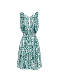 Robe courte sans manches Vagues mousseline en soie - Vert & Blanc