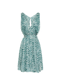 Sleeveless short dress Waves silk chiffon - Green & White