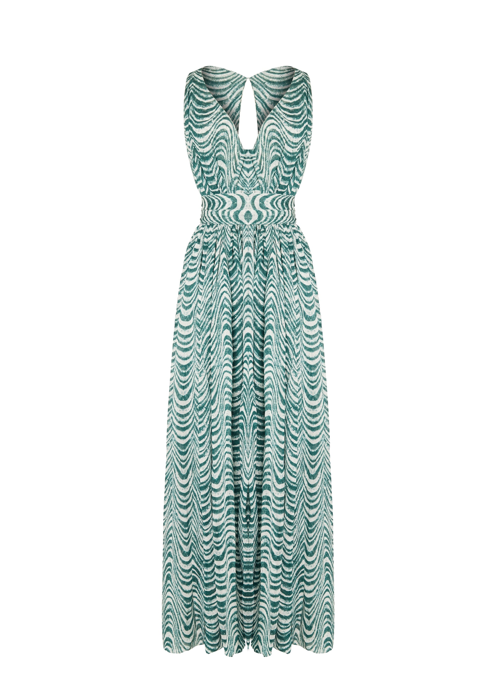 Sleeveless Dress Waves silk chiffon - Green & White