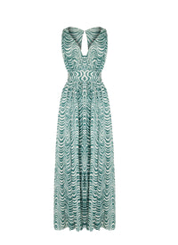 Robe sans manches Vagues mousseline en soie - Vert & Blanc