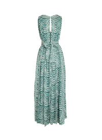 Sleeveless Dress Waves silk chiffon - Green & White