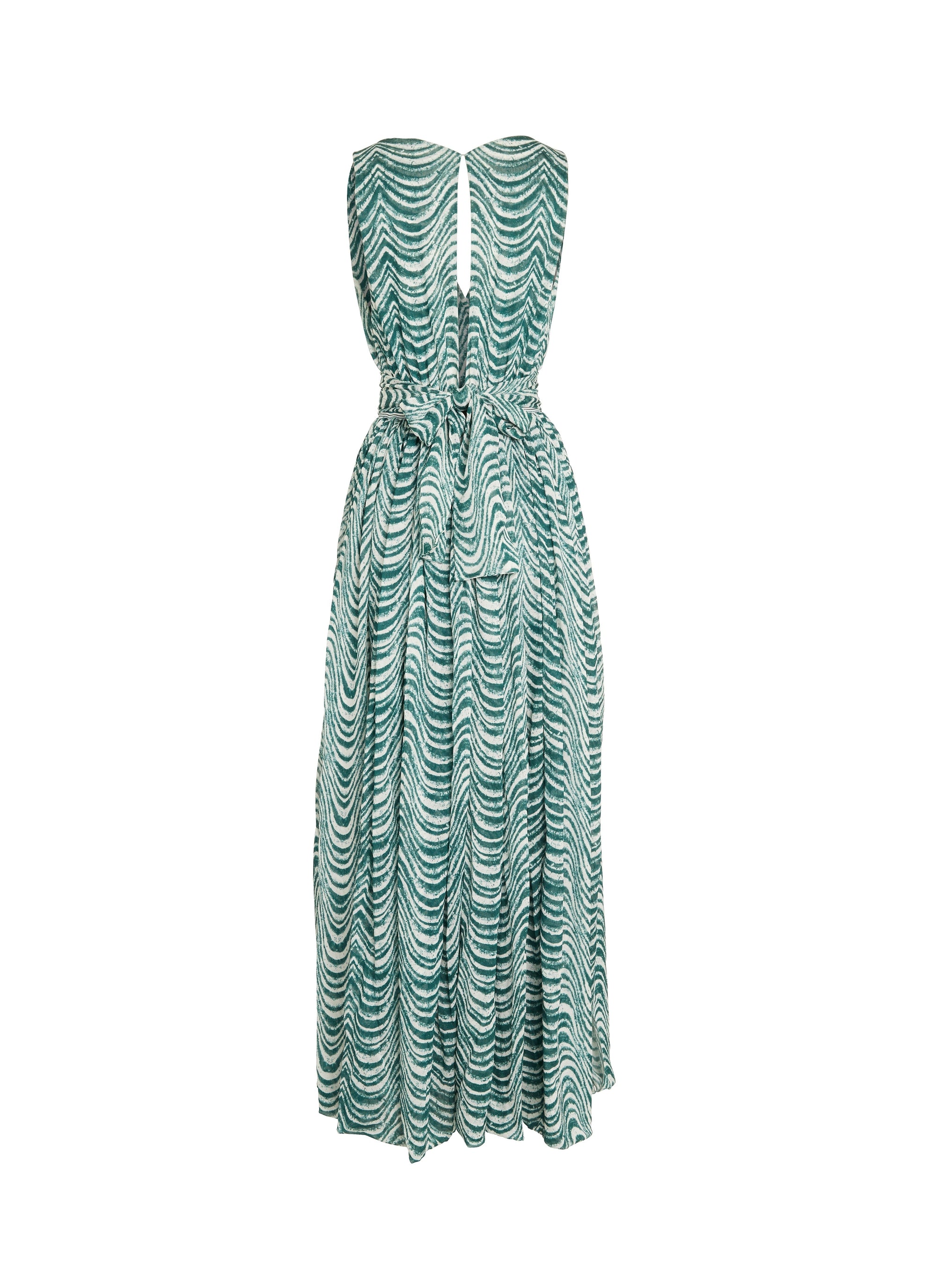 Sleeveless Dress Waves silk chiffon - Green & White