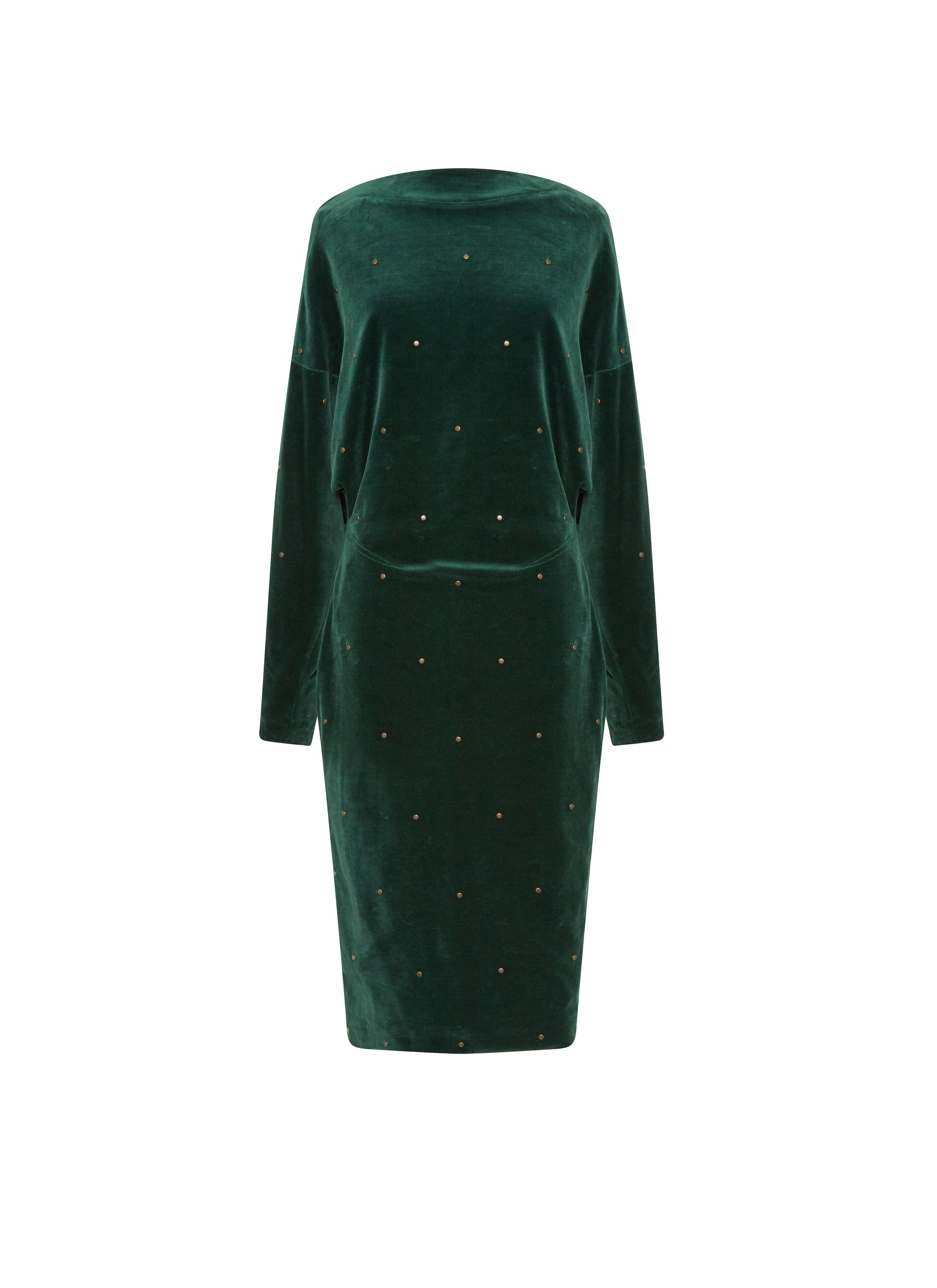 Long-sleeved velvet jersey dress - Empire Green