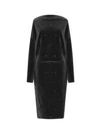 Long-sleeved velvet jersey dress - Black intense