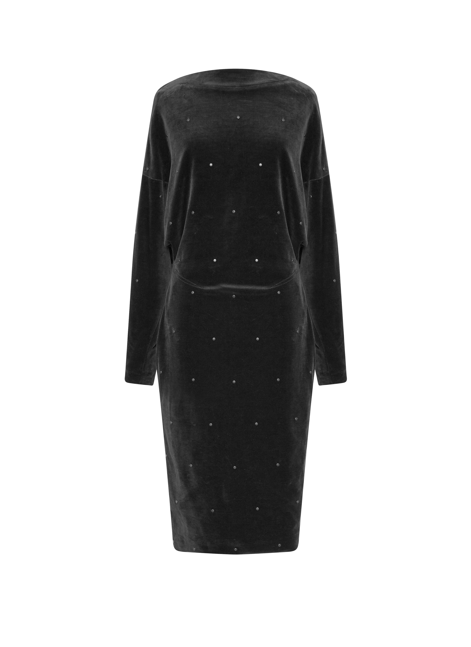 Long-sleeved velvet jersey dress - Black intense
