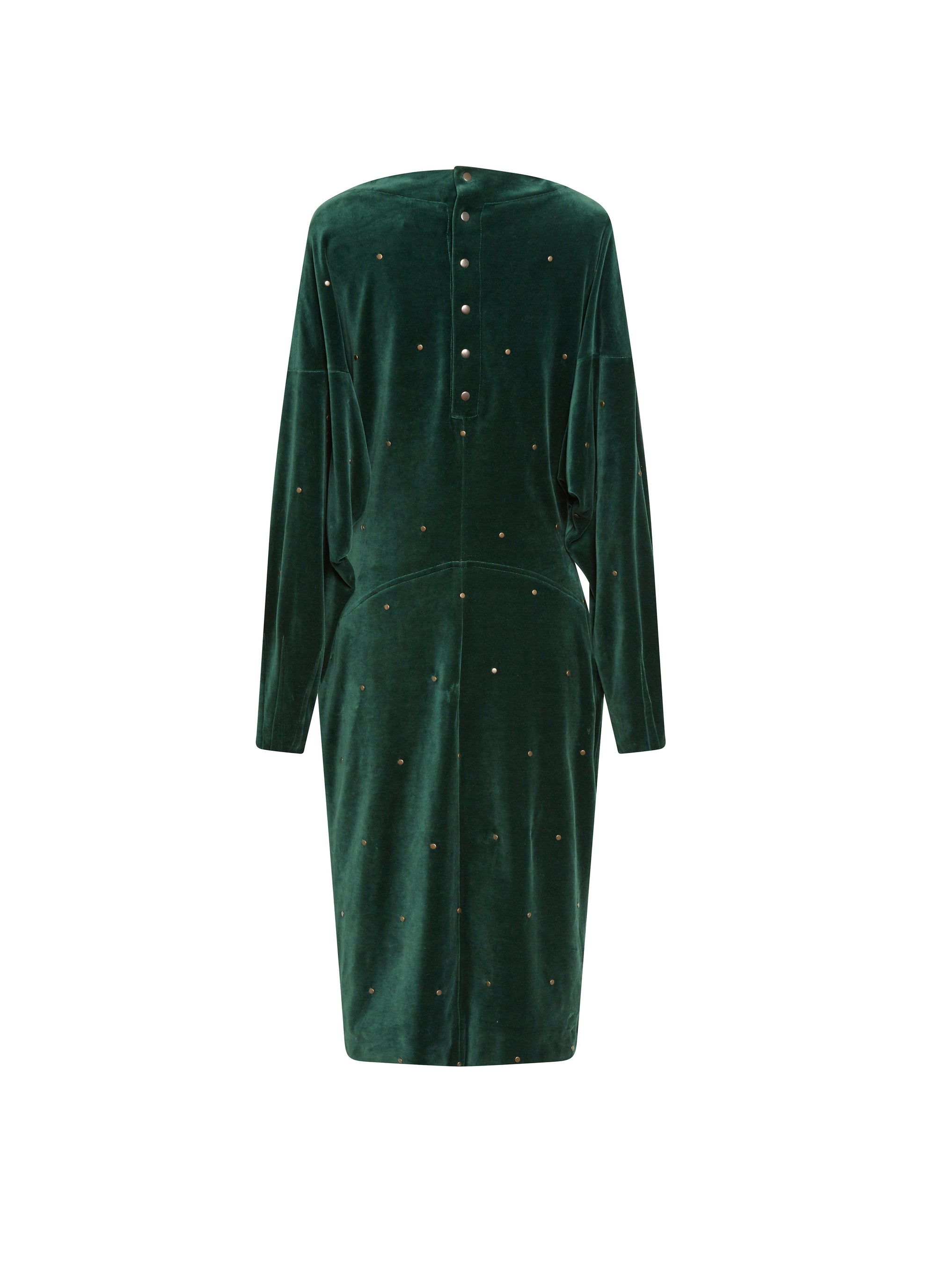Long-sleeved velvet jersey dress - Empire Green