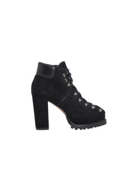 Notched leather lace-up boots - Black