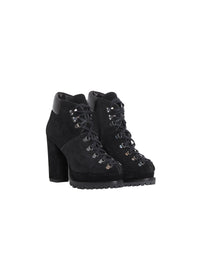 Notched leather lace-up boots - Black