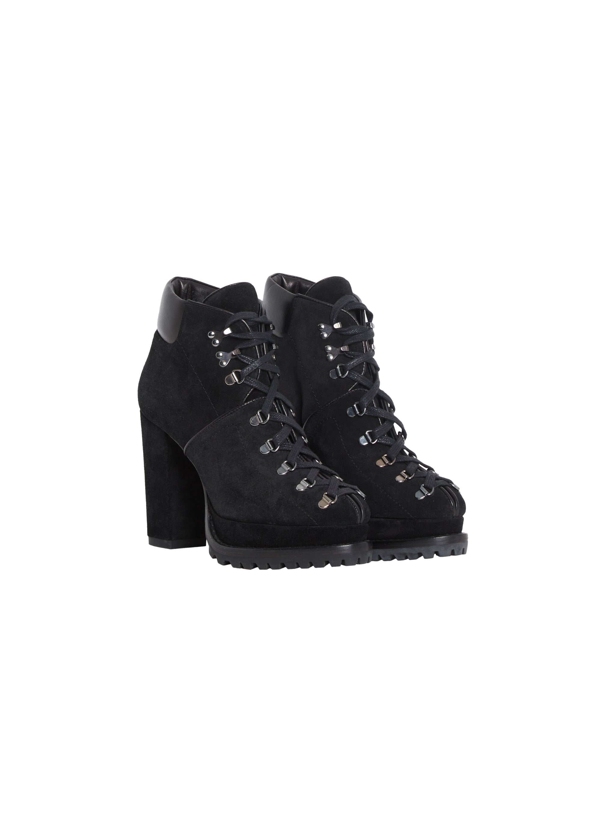 Notched leather lace-up boots - Black