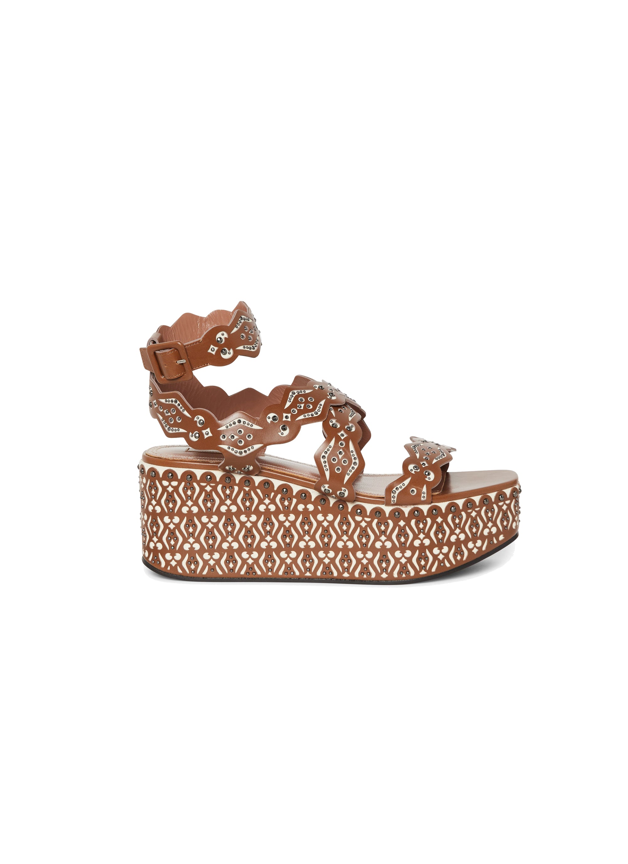 110 wedge sandals in leather - Brown & White