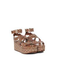 110 wedge sandals in leather - Brown & White