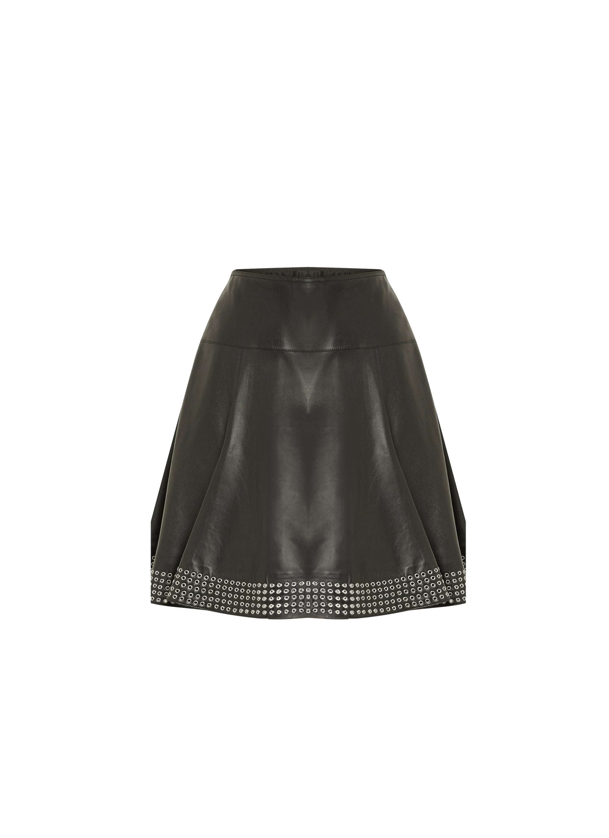 Short skirt with studded trim in leather - Black