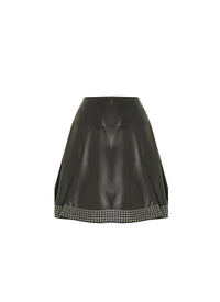 Short skirt with studded trim in leather - Black intense