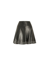 Short skirt with studded trim in leather - Black intense