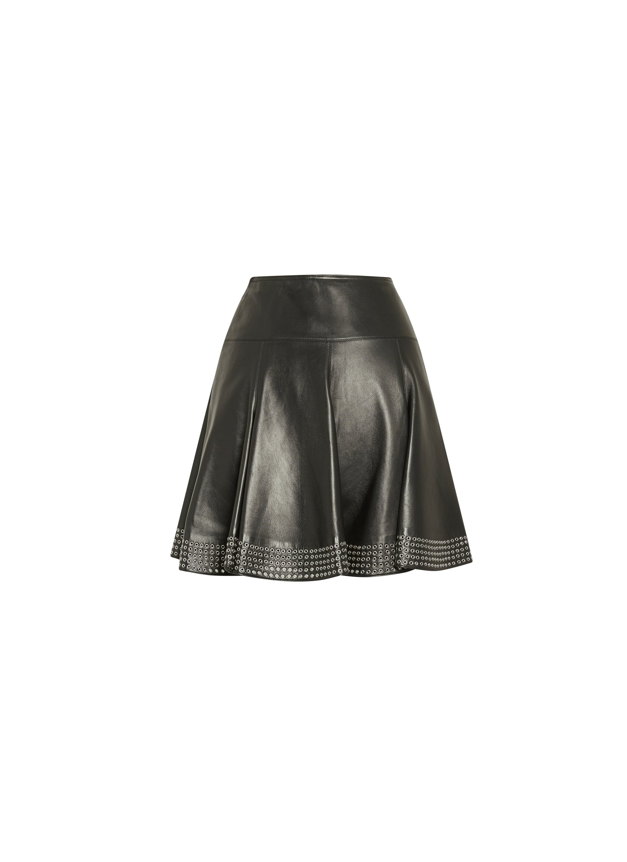 Short skirt with studded trim in leather - Black intense