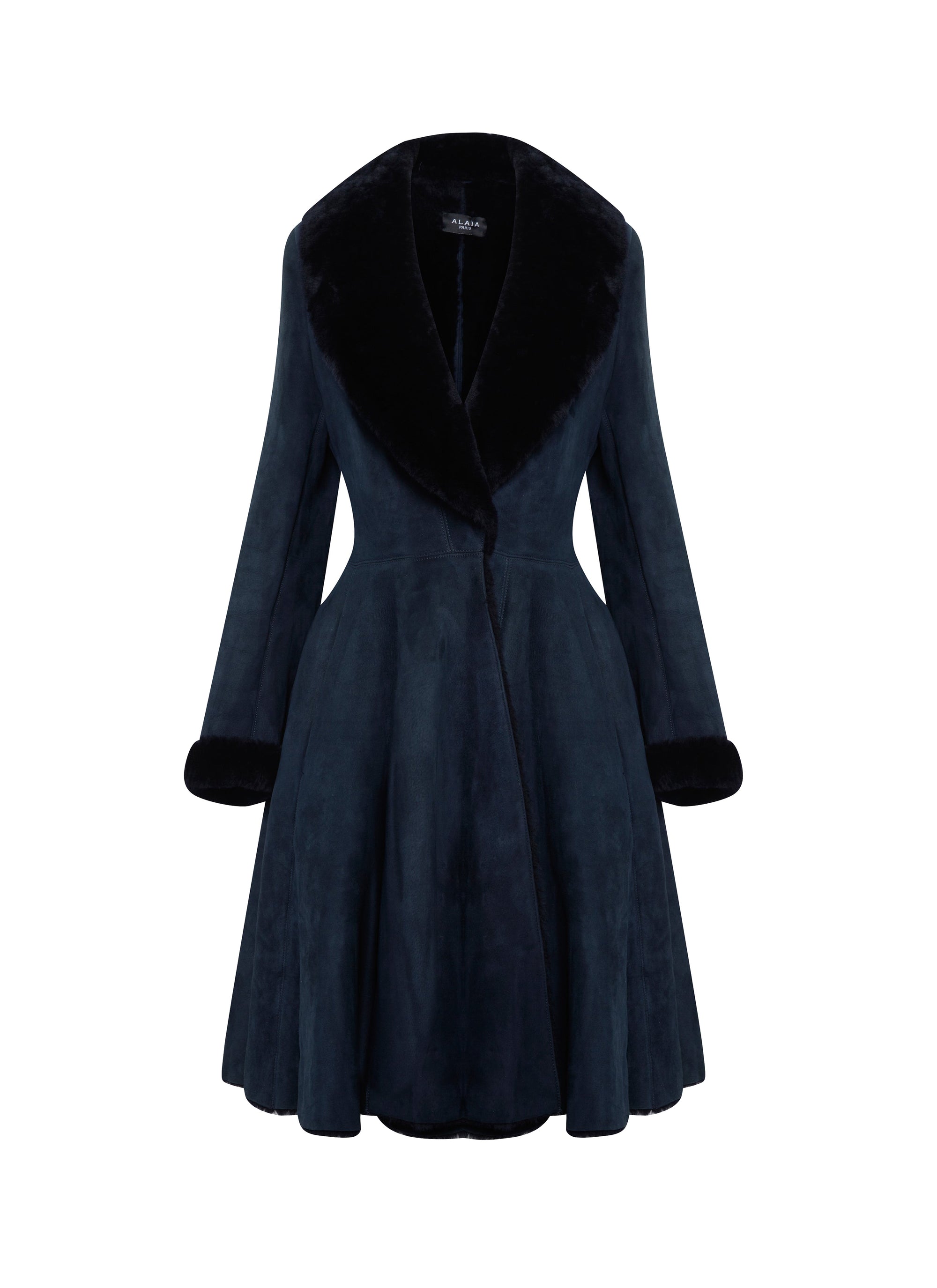 Flared leather coat with fur collar - Night