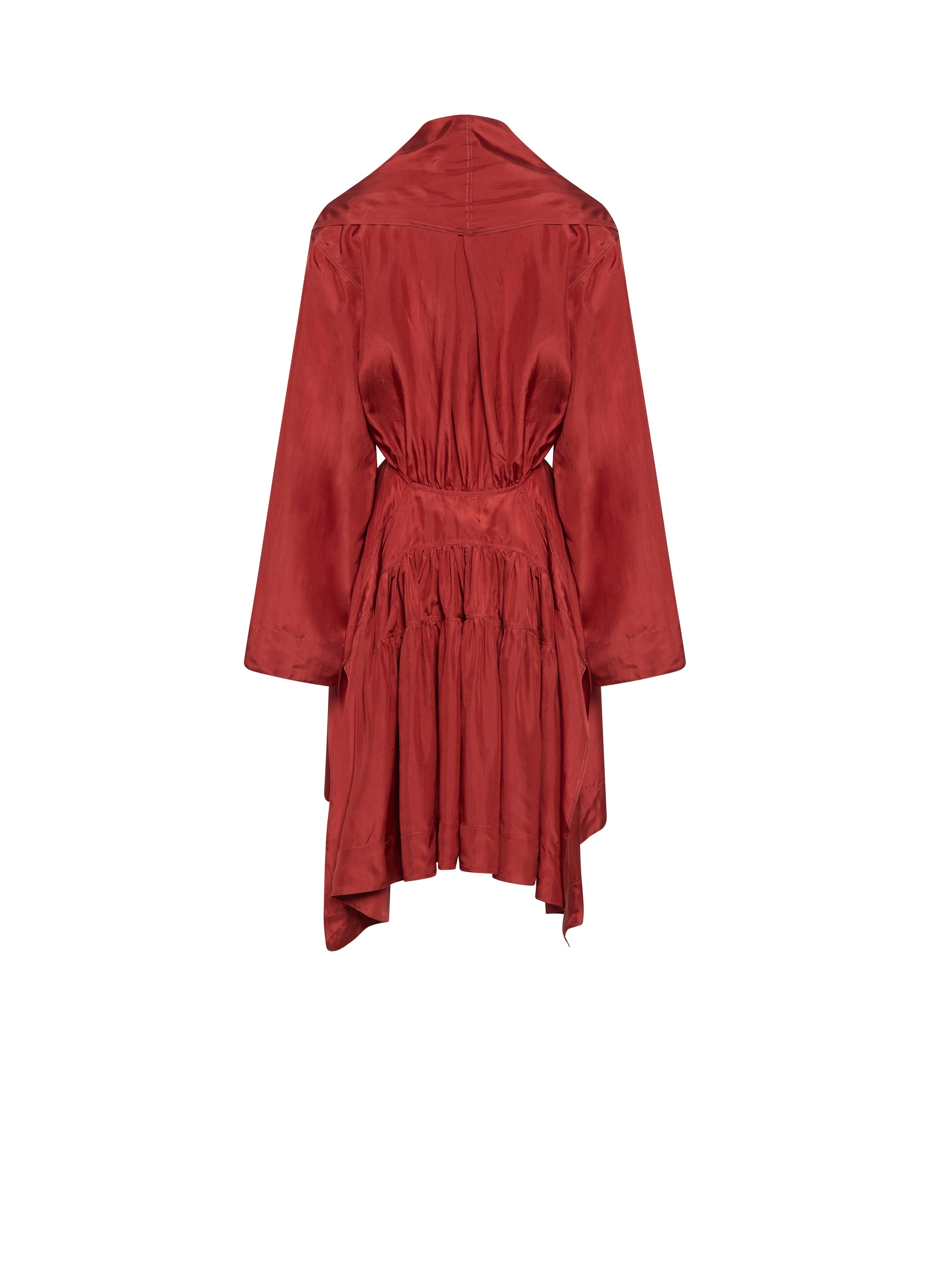 Long-sleeved silk kimono dress - Dark Red