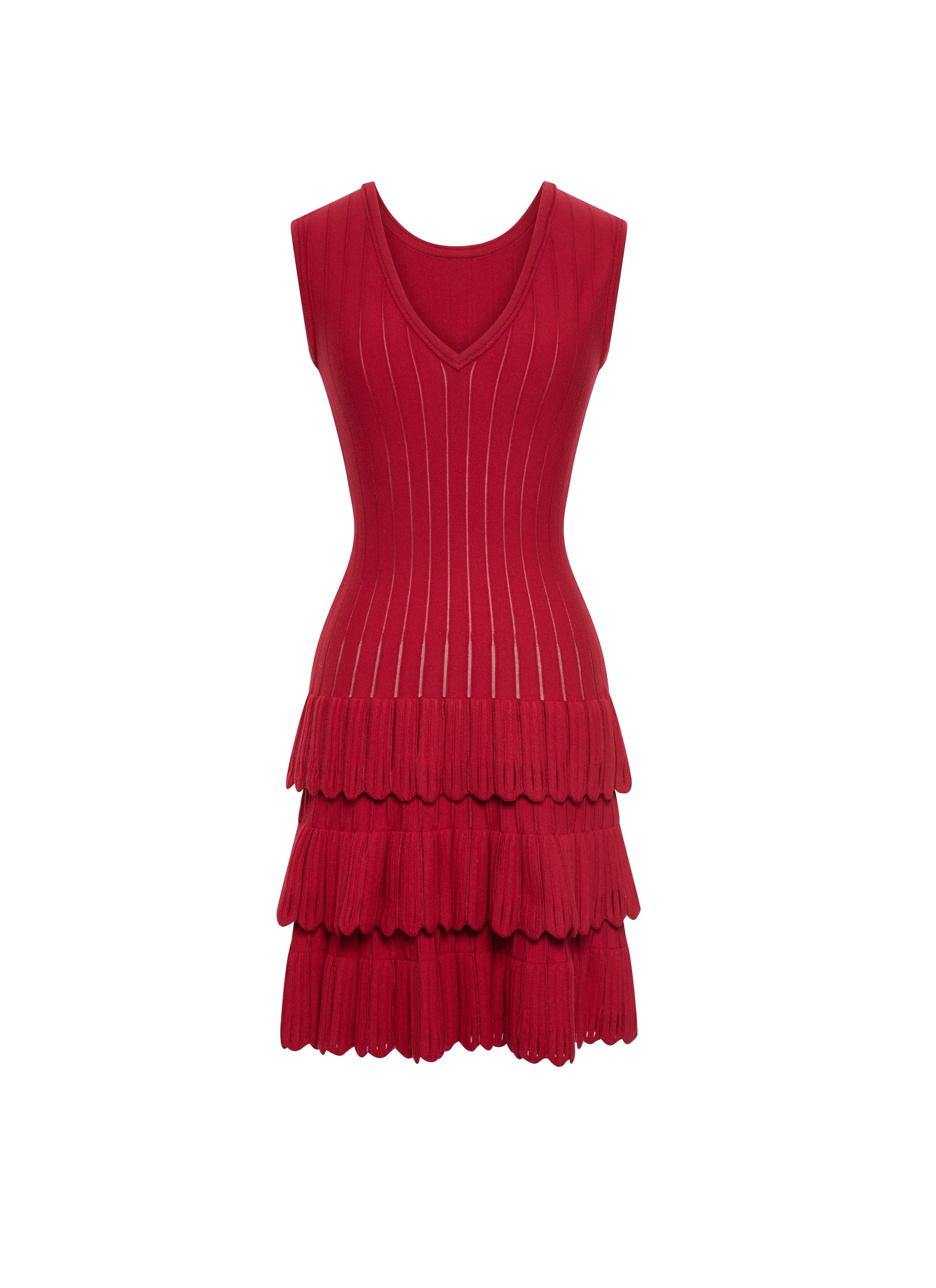 Sleeveless ruffled wool dress - Madder