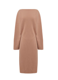 Long sleeve V-neck wool dress - Nude