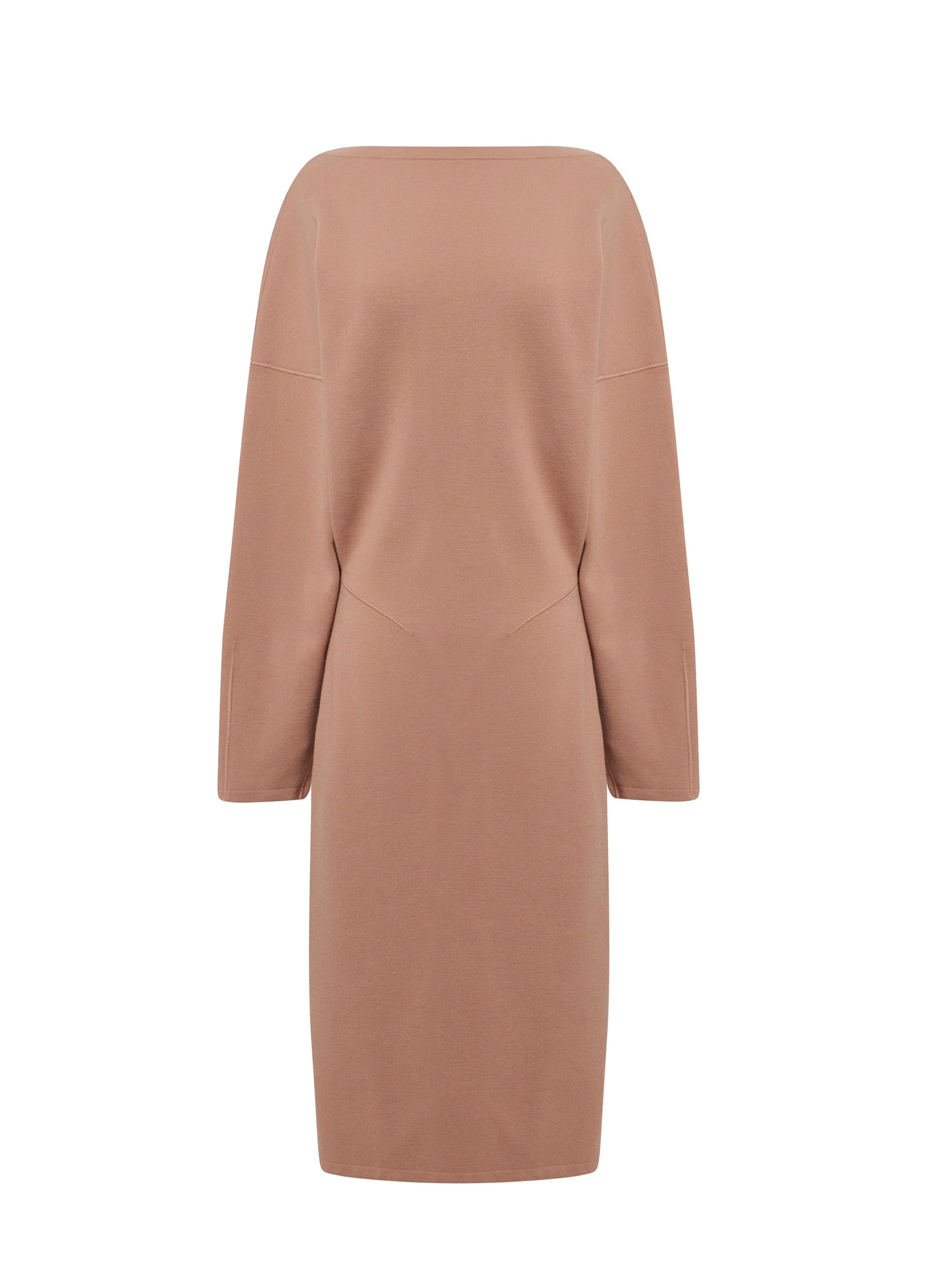 Long sleeve V-neck wool dress - Nude