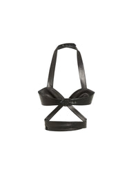 Buckle fastening bra in leather - Black intense
