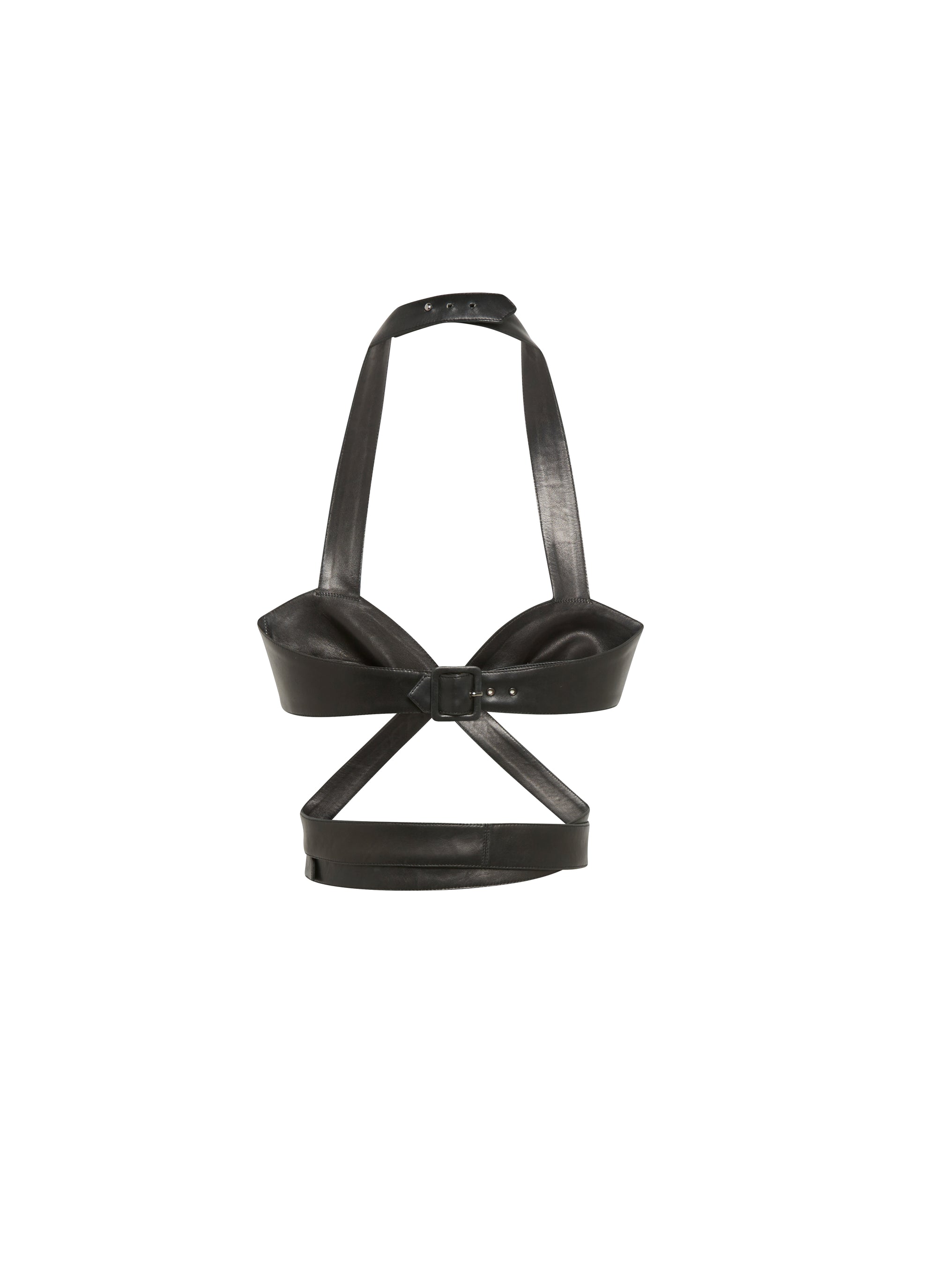 Buckle fastening bra in leather - Black intense