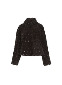 Scalloped suede leather jacket - Black intense