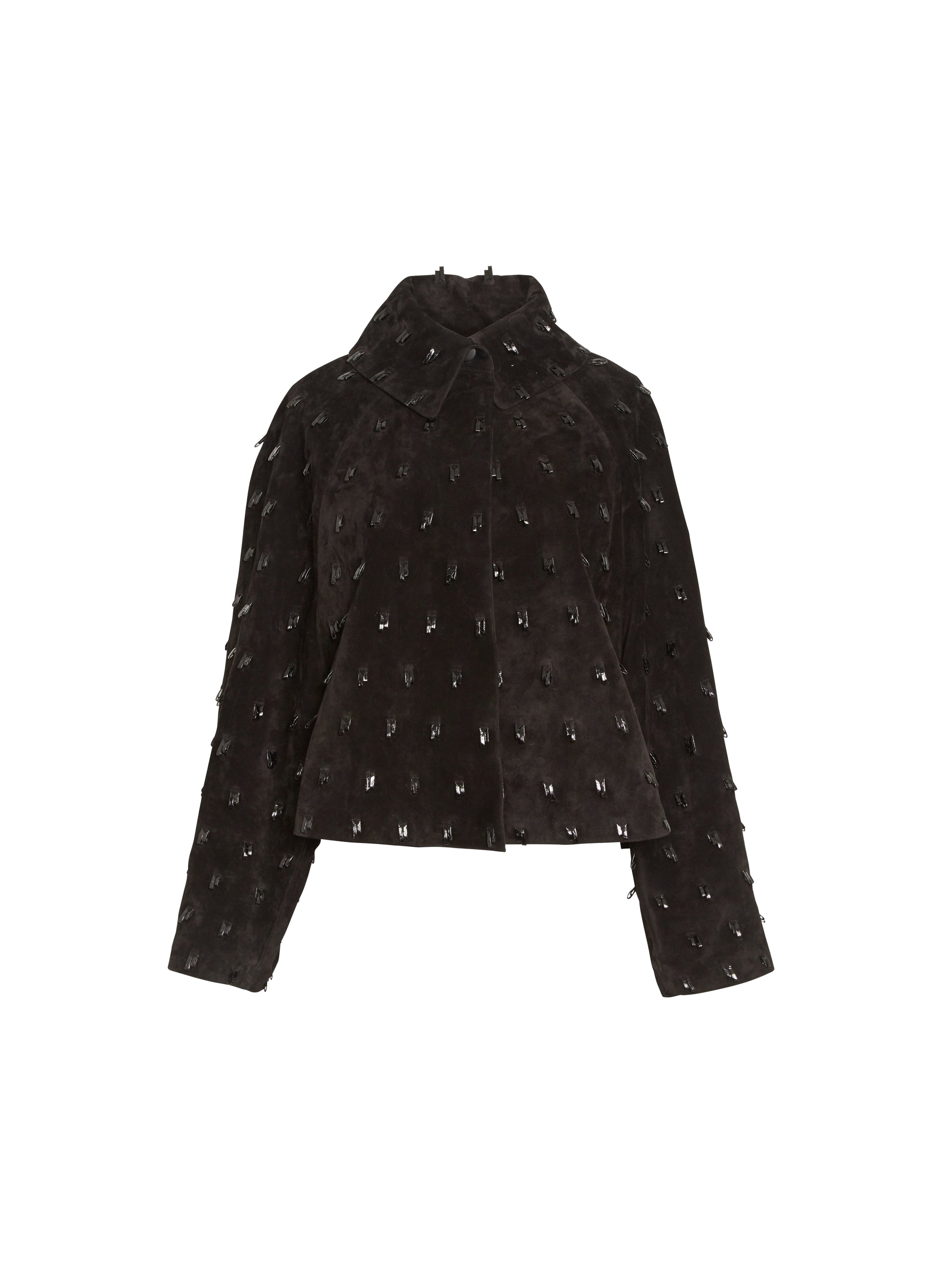 Scalloped suede leather jacket - Black intense