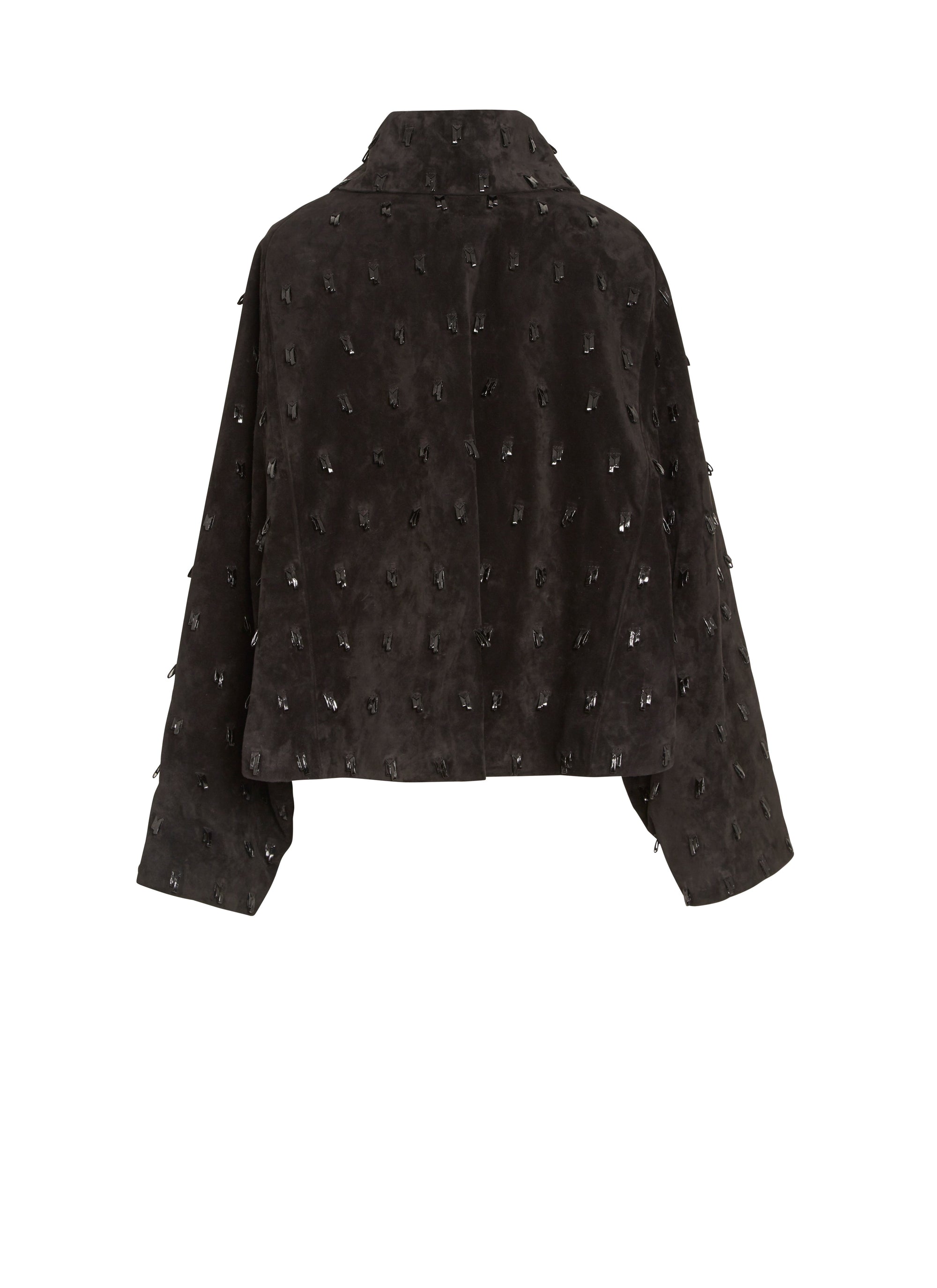 Scalloped suede leather jacket - Black intense