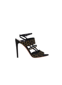 Circular sandals in leather - Black & Gold