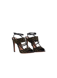 Circular sandals in leather - Black & Gold