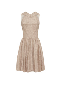 Bright skater dress with elegant cut-out - Nude