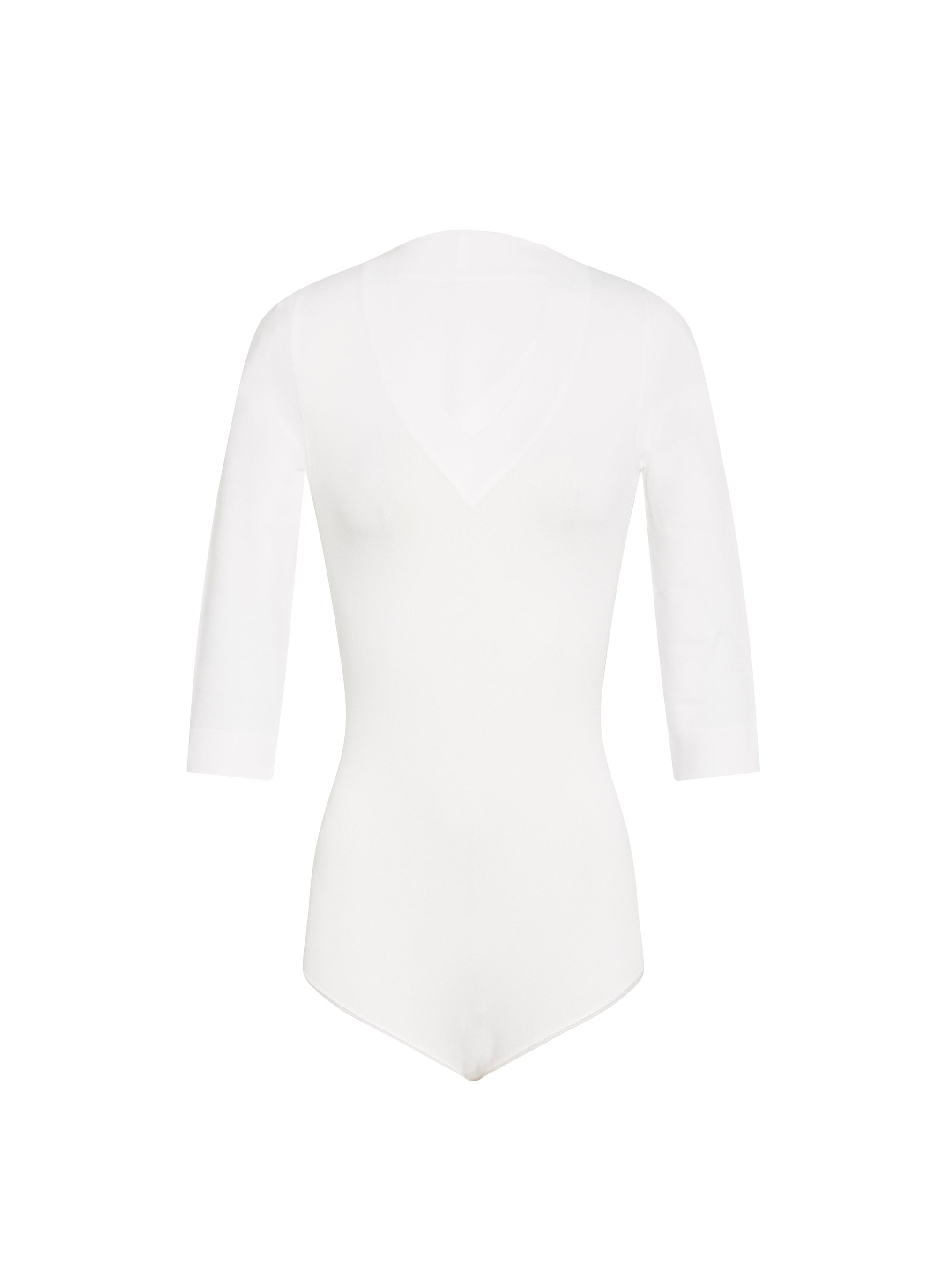 Buttoned bodysuit with 3/4 length sleeves v-neck - White