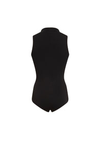 Sleeveless bodysuit with front button placket - Black intense