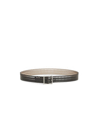 Drop pattern flat belt in leather - Black
