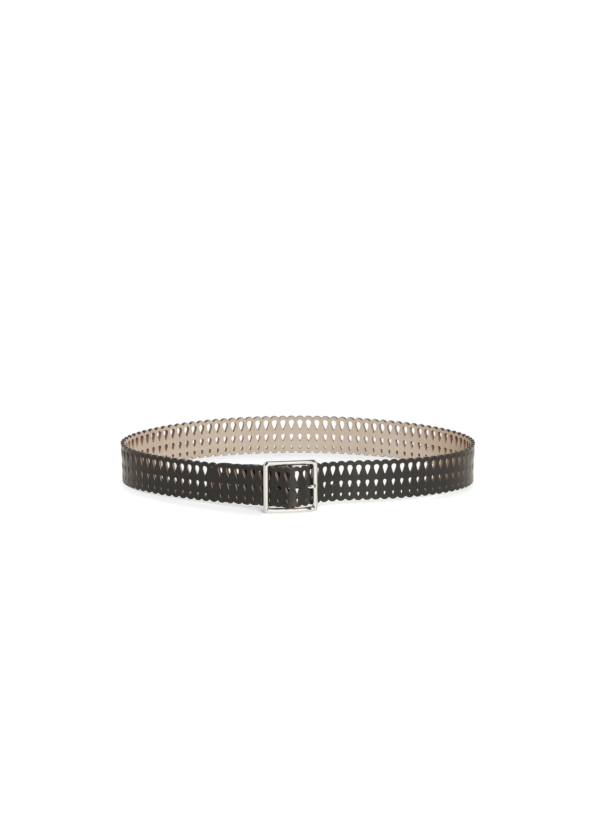 Drop pattern flat belt in leather - Black