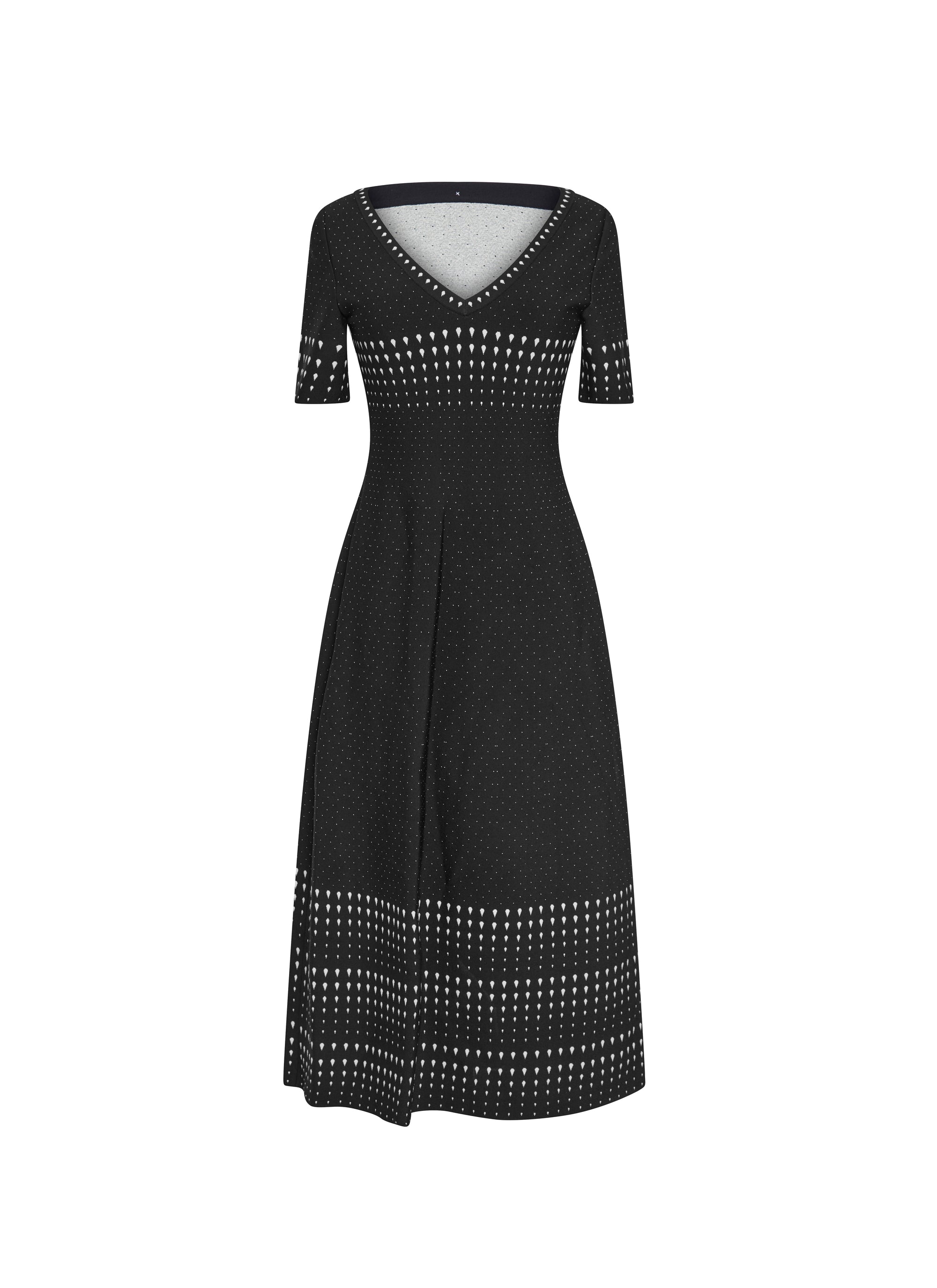Robe longue col v à manches courtes - Noir & Blanc