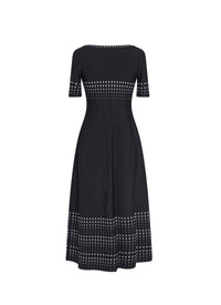 Robe longue col v à manches courtes - Noir & Blanc