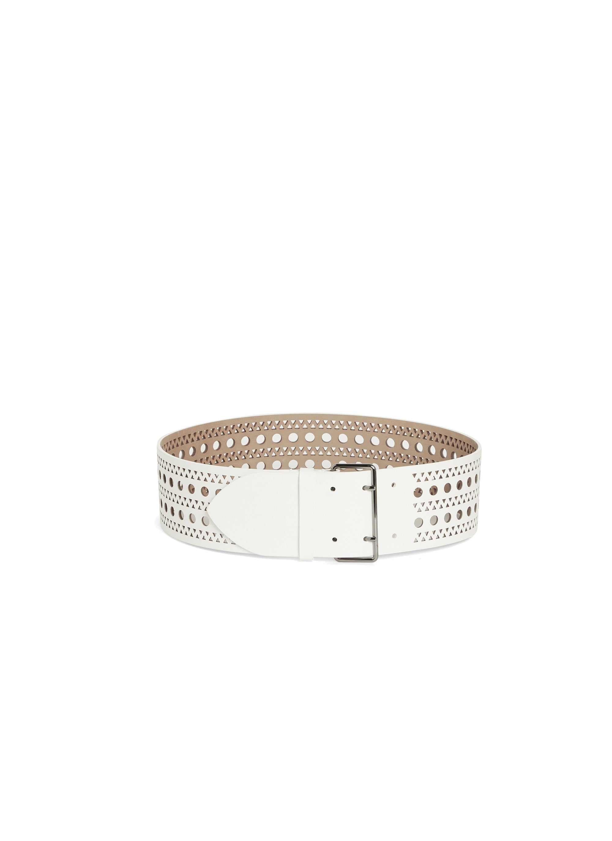 Ceinture plate ajourée en cuir - Blanc Optique