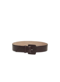Oversized geometric buckle belt in leather - Almandite